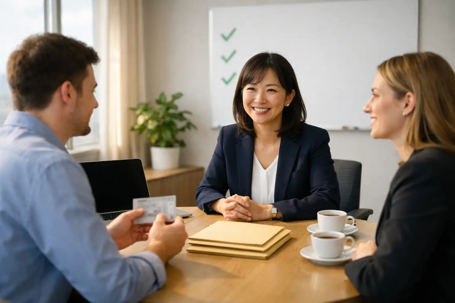 企業向け外国人採用支援事例を表す会議イメージ